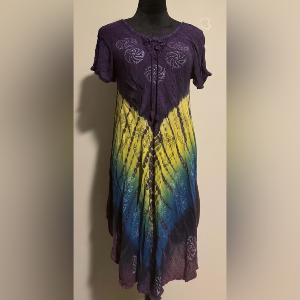 EUC Ana & Kate Purple, Yellow and Blue boho tie dye floral dress size medium
